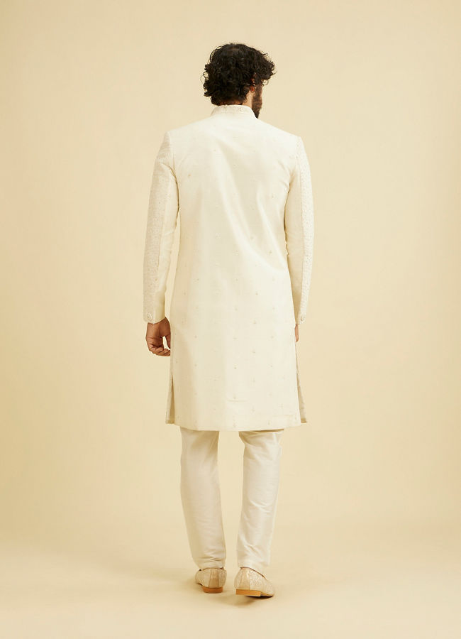 Manyavar Men Warm White Bel Buti Patterned Sherwani Set with Sequin Embellishment