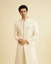 Cream White Jaal Patterned Sherwani Set with Sequin Work