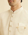 Manyavar Men Cream White Jaal Patterned Sherwani Set with Sequin Work
