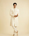 Manyavar Men Cream White Jaal Patterned Sherwani Set with Sequin Work