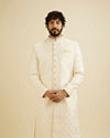 Cream Pink Floral Buta Jaal Patterned Sherwani Set