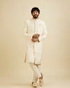 Manyavar Men Cream Pink Floral Buta Jaal Patterned Sherwani Set