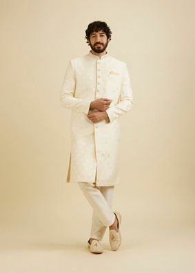 Manyavar Men Cream Pink Floral Buta Jaal Patterned Sherwani Set image number 2