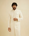 Cream White Buta Jaal Patterned Sherwani Set