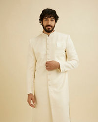 Manyavar Men Cream White Buta Jaal Patterned Sherwani Set