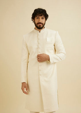 Manyavar Men Cream White Buta Jaal Patterned Sherwani Set image number 0