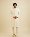 Manyavar Men Cream White Buta Jaal Patterned Sherwani Set