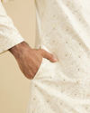 Manyavar Men Warm White Mirror Embellished Sherwani Set with Leaf Motifs