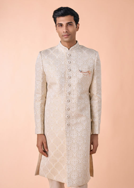 Manyavar Men Cream Brocade Sherwani