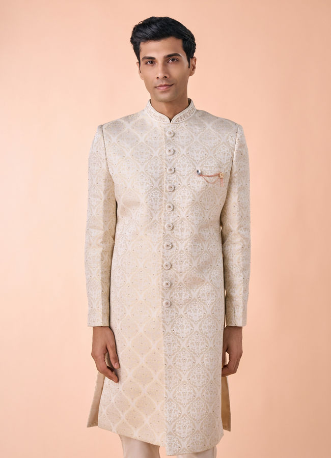 Manyavar Men Cream Brocade Sherwani