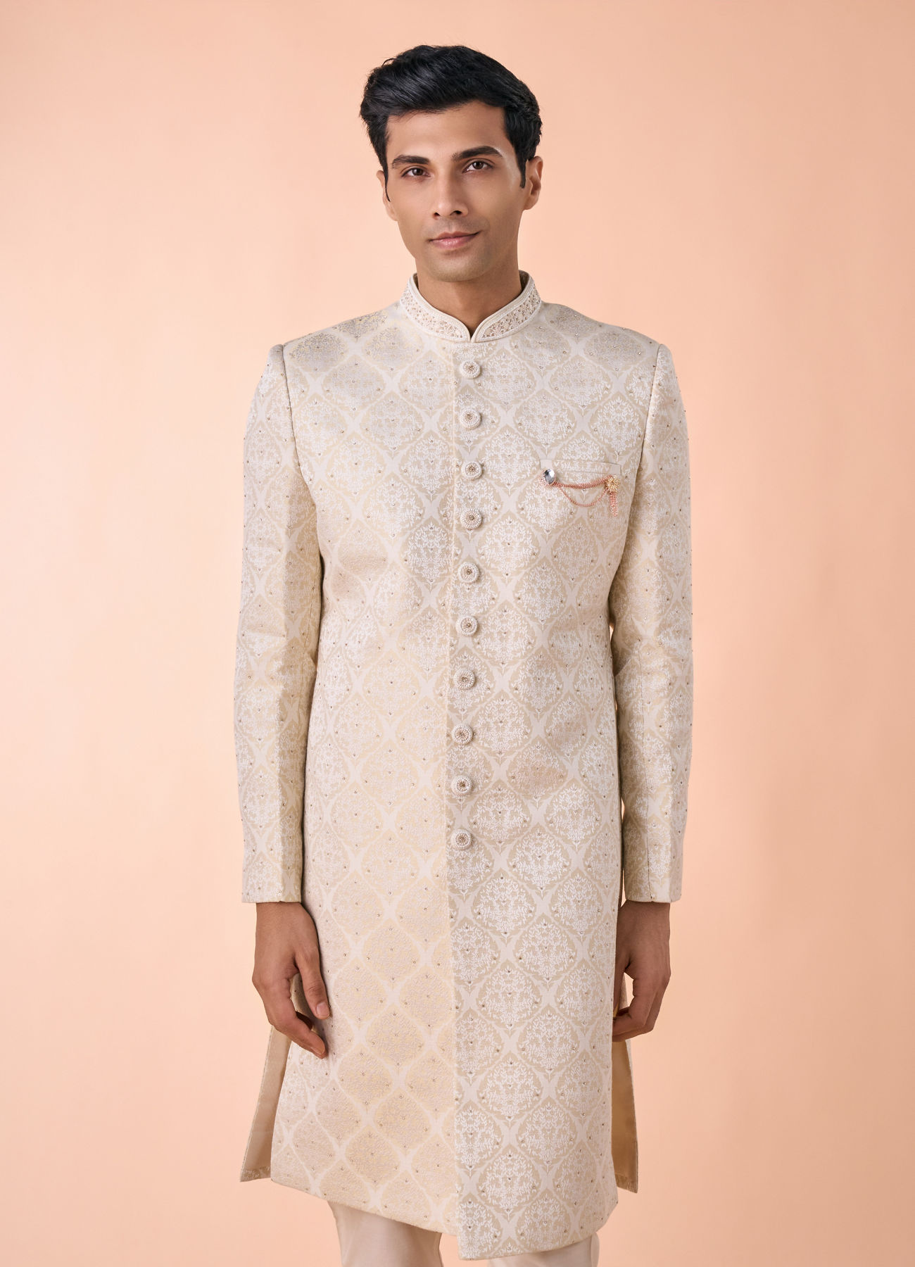 Manyavar Men Cream Brocade Sherwani