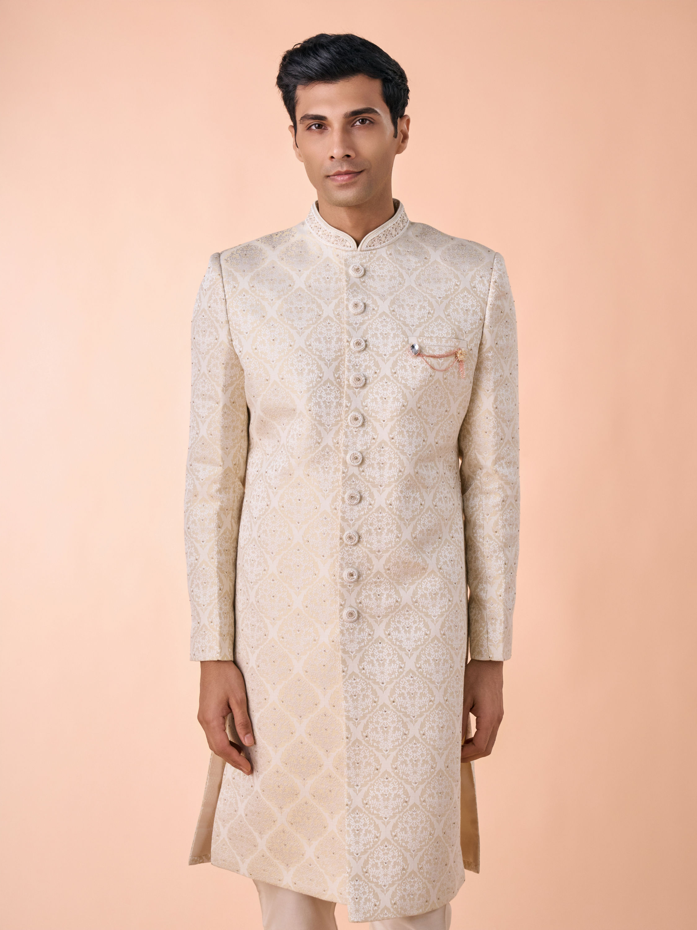 Manyavar Men Cream Brocade Sherwani