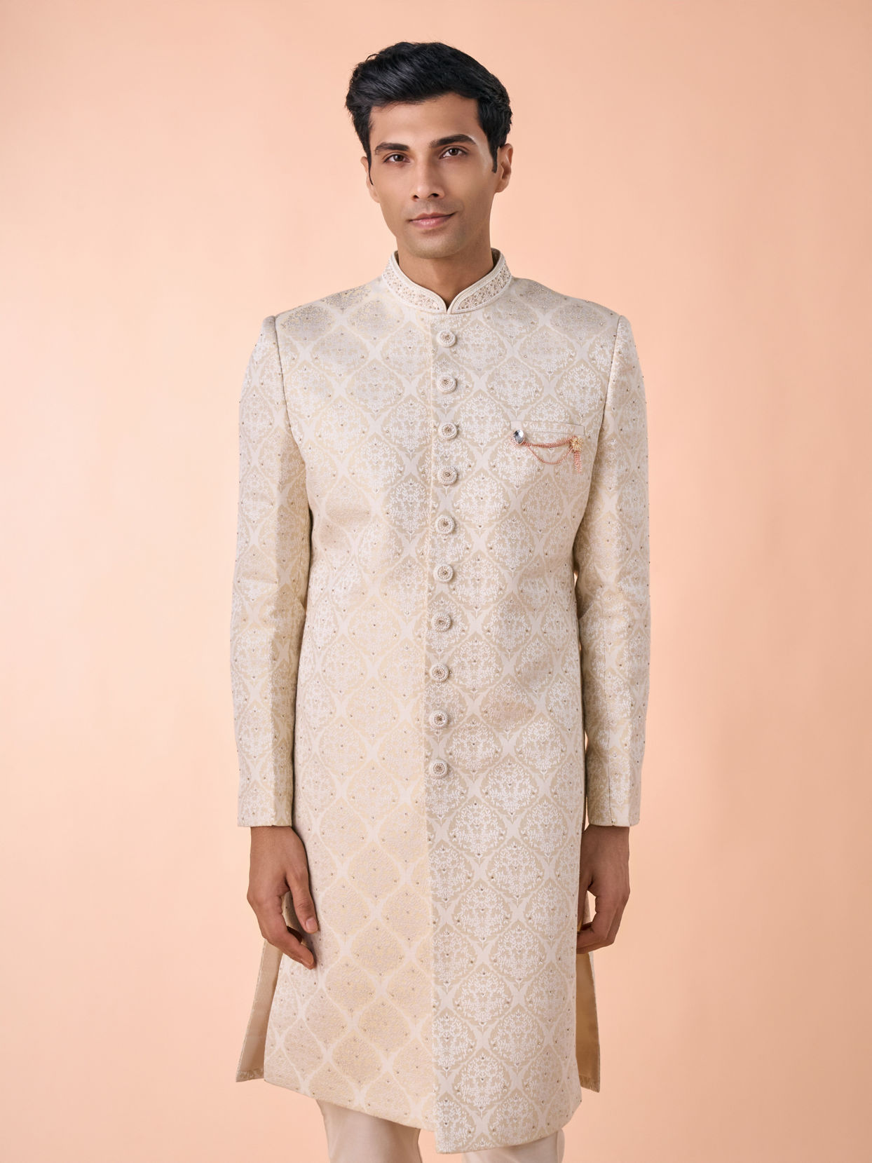 Manyavar Men Cream Brocade Sherwani