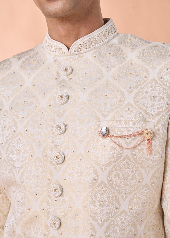 Manyavar Men Cream Brocade Sherwani