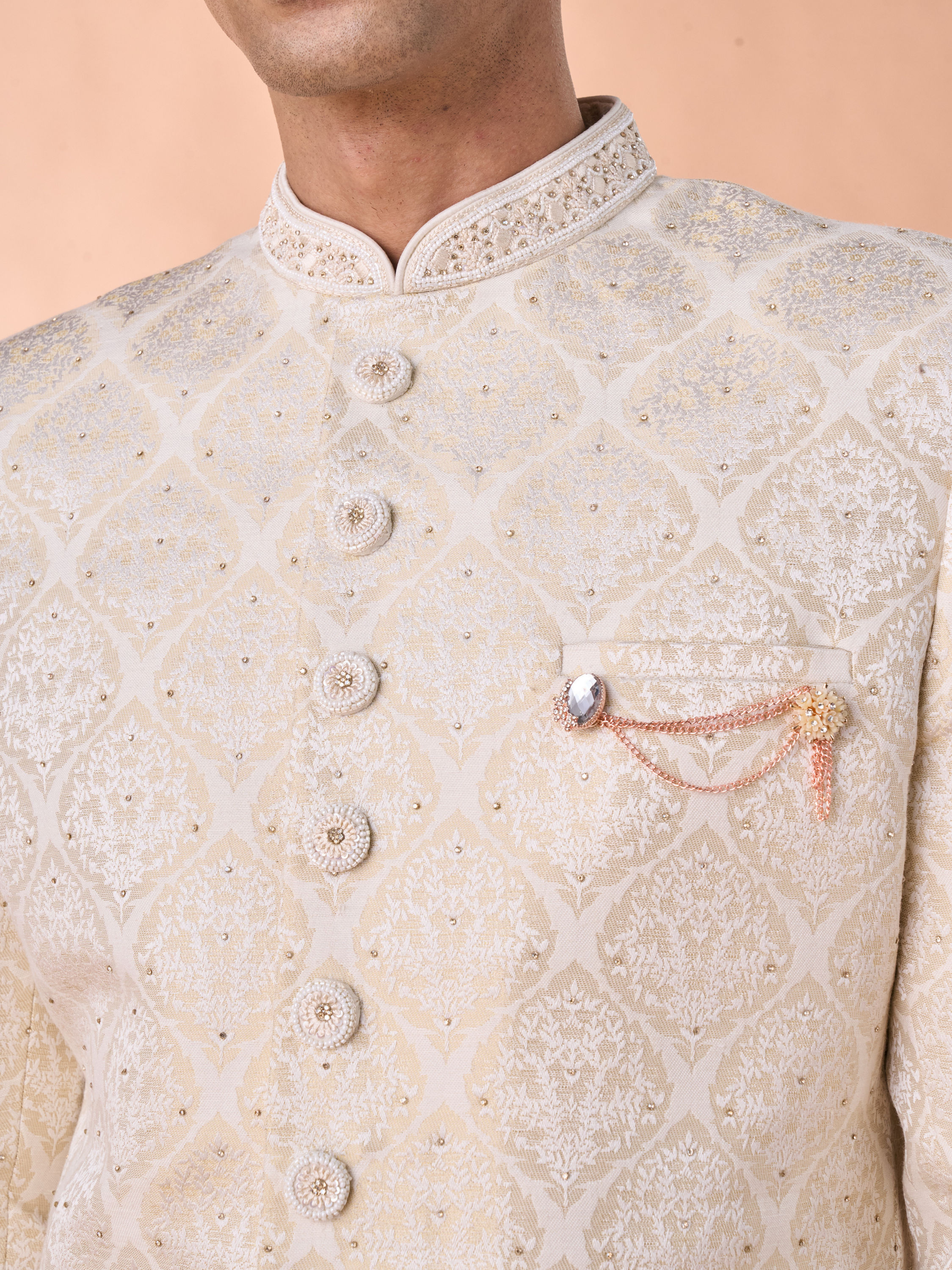 Manyavar Men Cream Brocade Sherwani