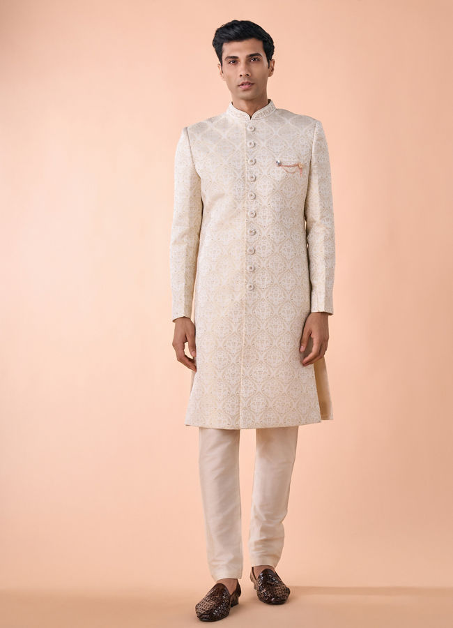 Manyavar Men Cream Brocade Sherwani