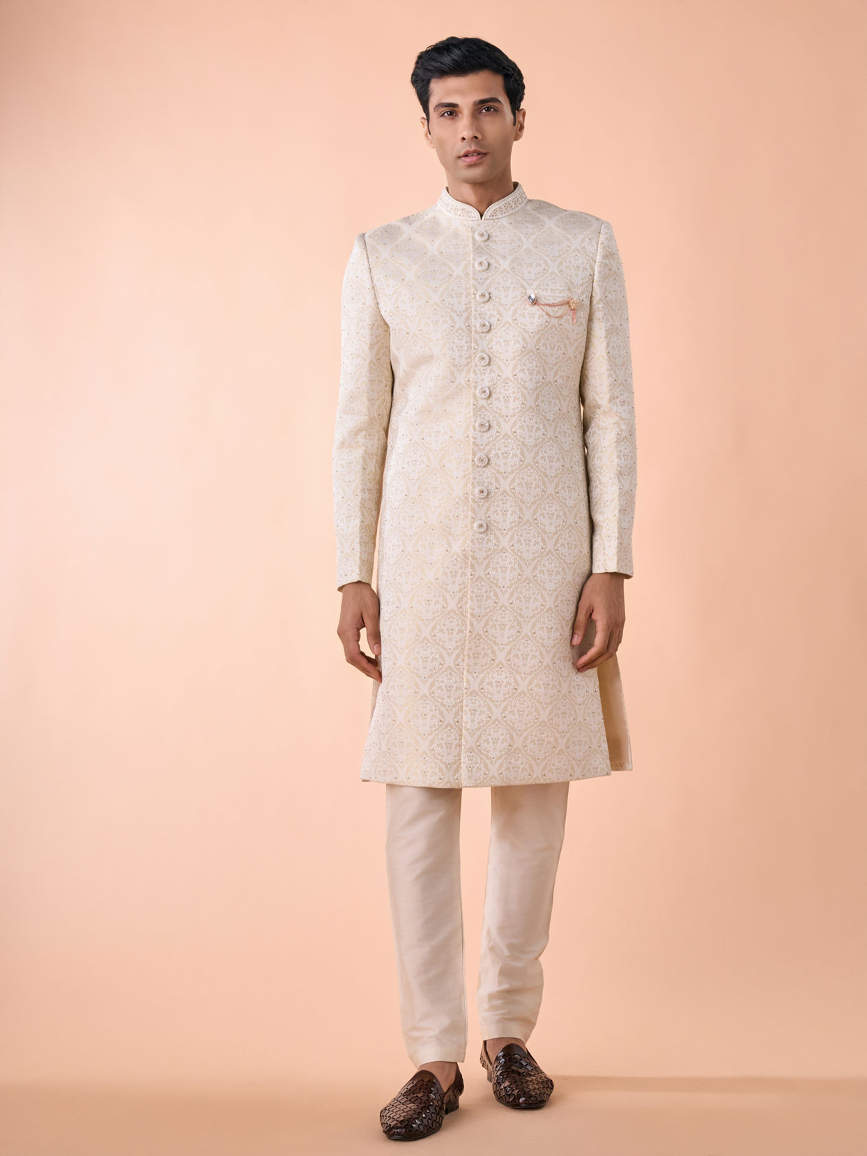 Manyavar Men Cream Brocade Sherwani