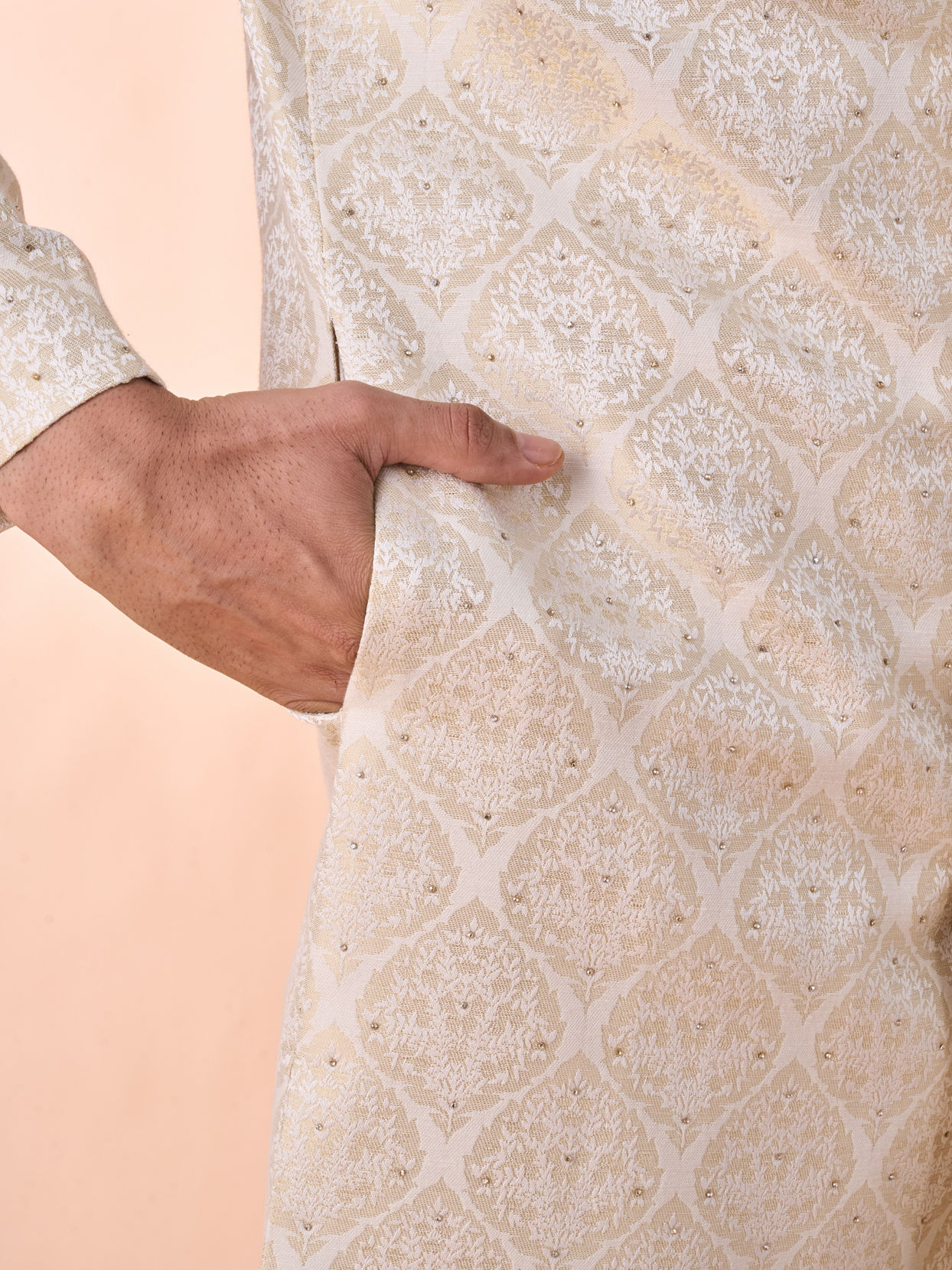 Manyavar Men Cream Brocade Sherwani