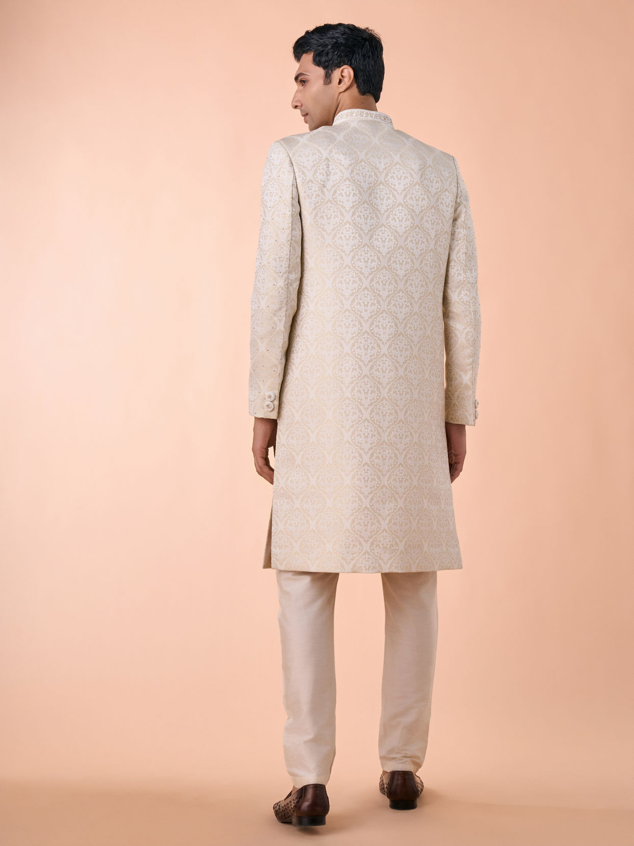 Manyavar Men Cream Brocade Sherwani