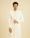 Cream White Honeycomb Patterned Sherwani Set with Sequin Work