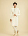 Manyavar Men Cream White Honeycomb Patterned Sherwani Set with Sequin Work