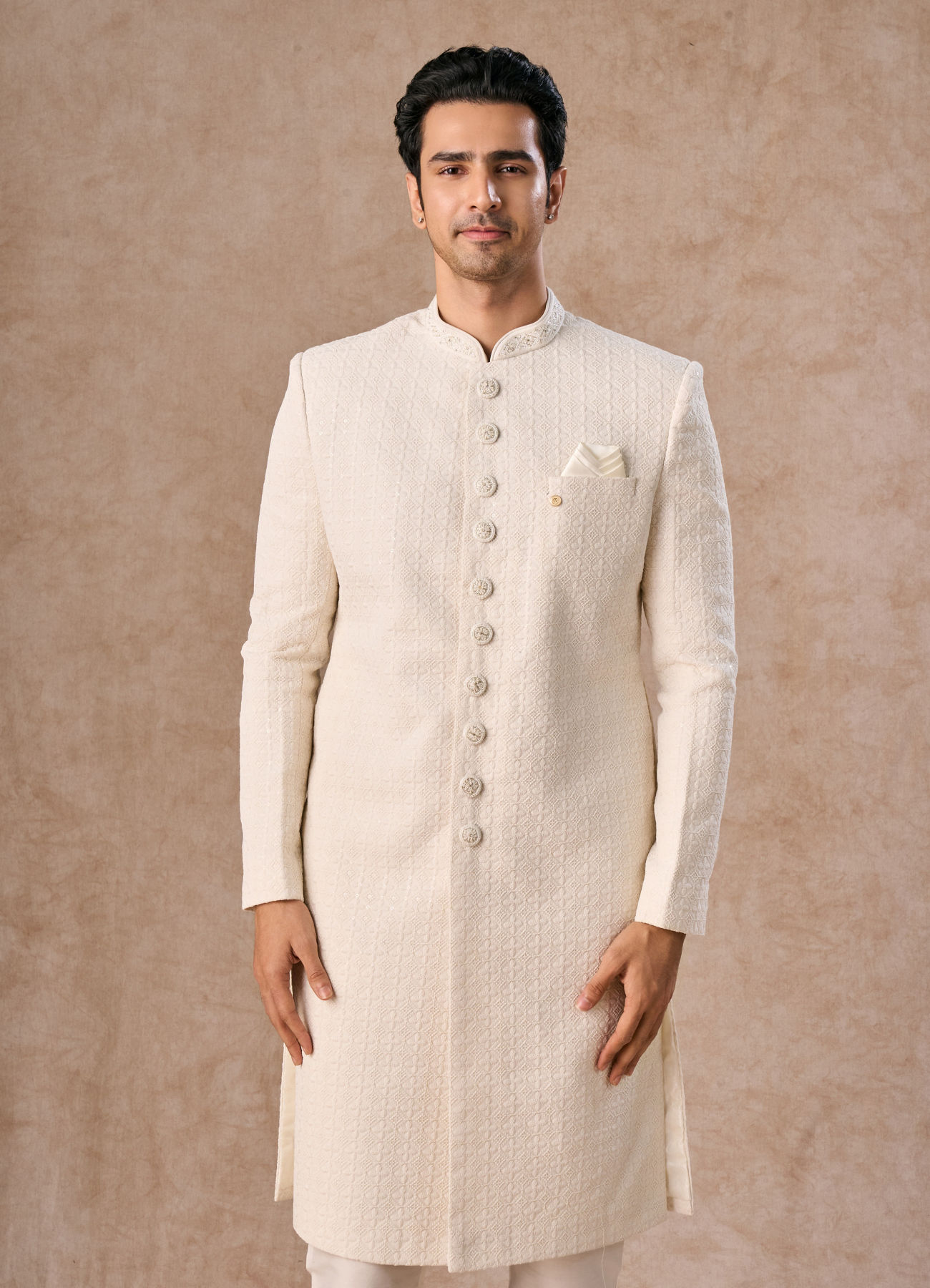 Manyavar Men Royal Cream Sherwani Set