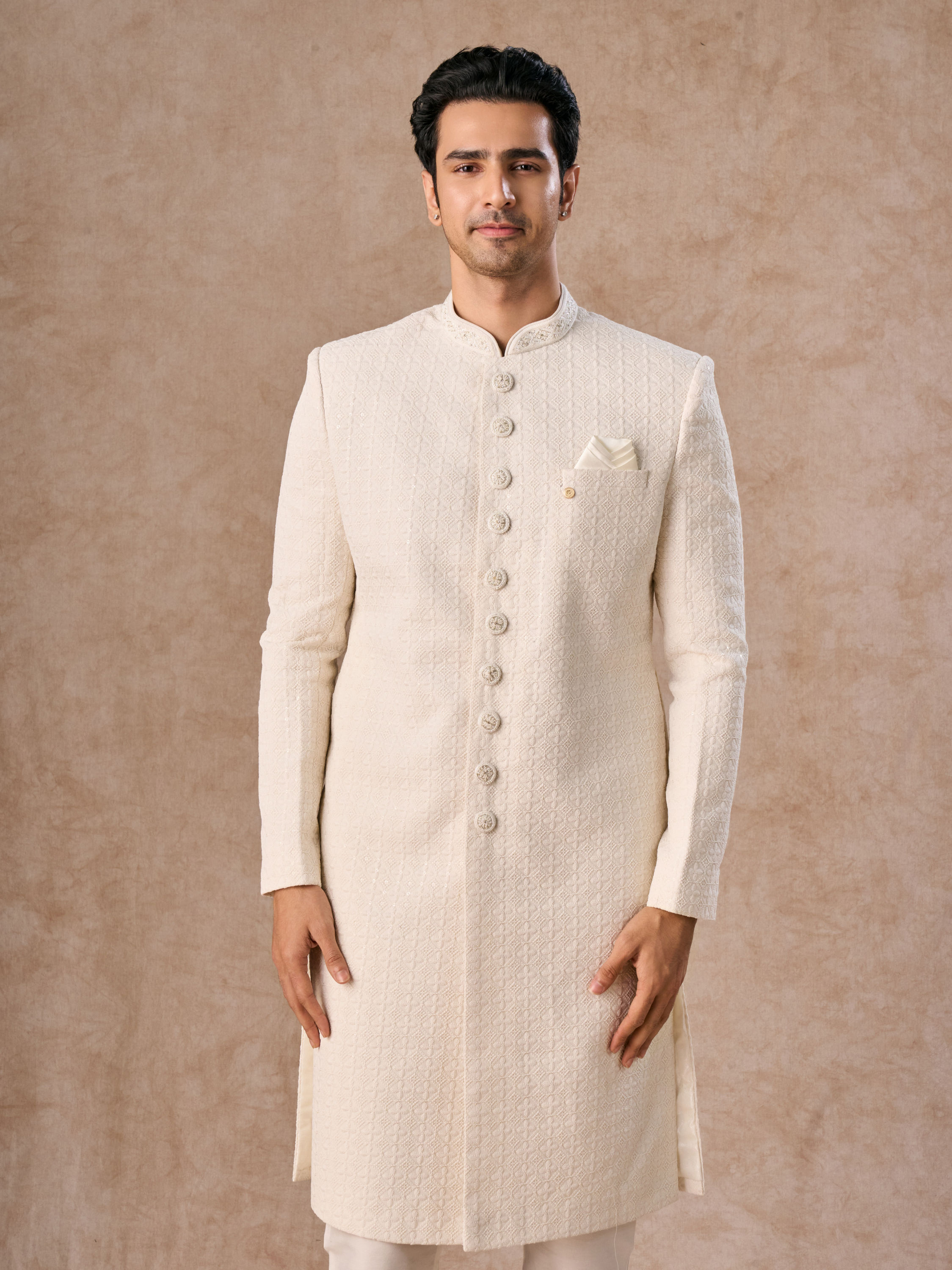 Manyavar Men Royal Cream Sherwani Set