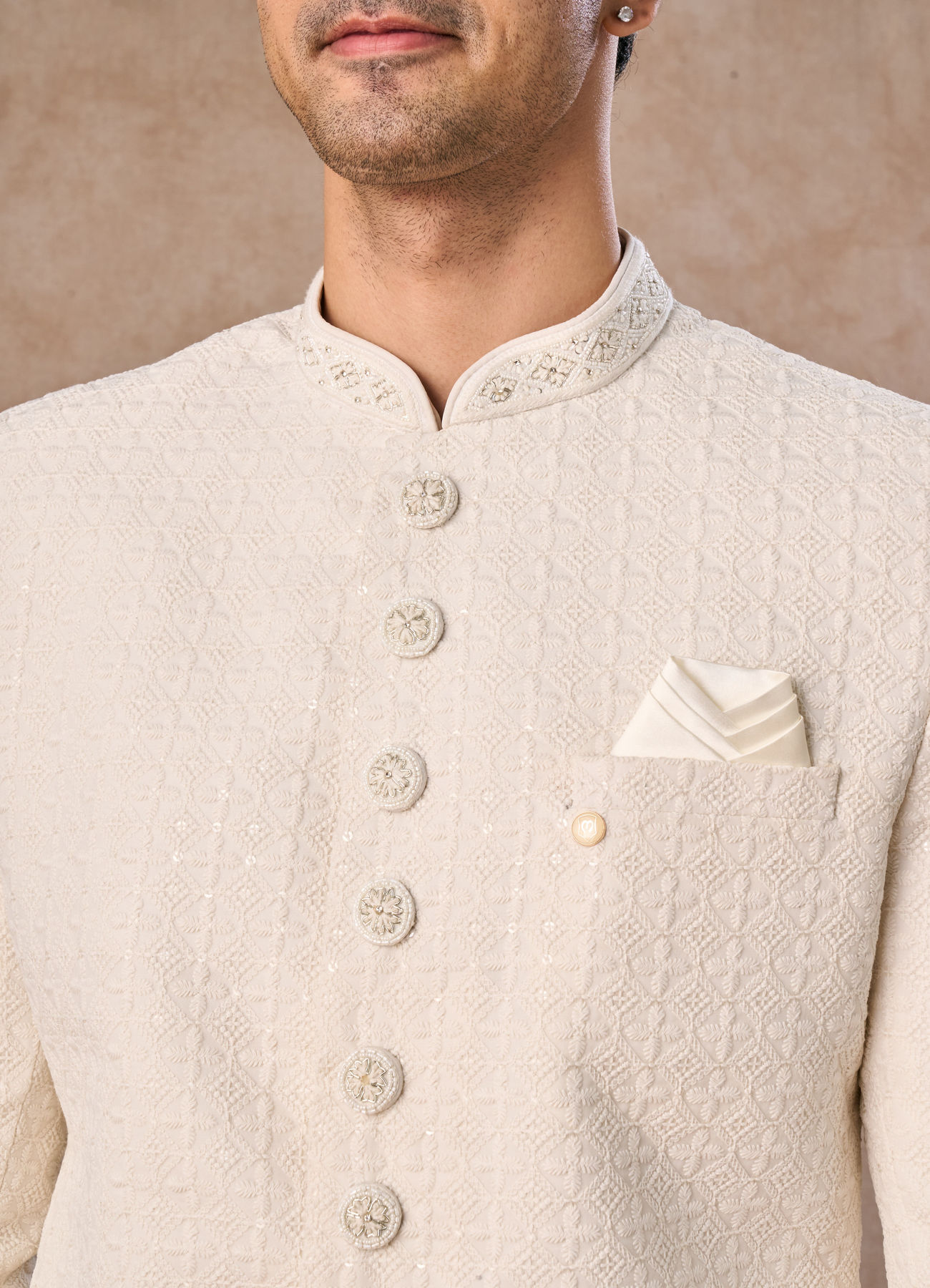 Manyavar Men Royal Cream Sherwani Set