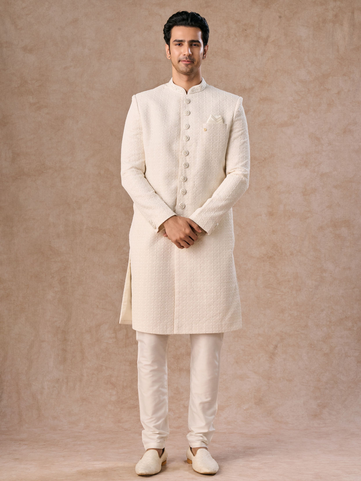 Manyavar Men Royal Cream Sherwani Set