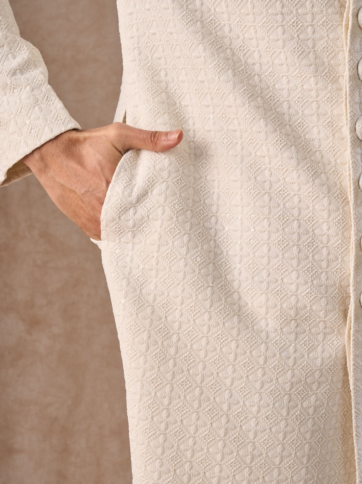 Manyavar Men Royal Cream Sherwani Set