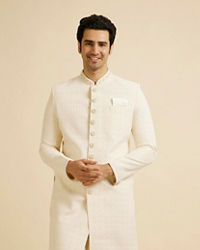 Manyavar Men Cream Jaal Patterned Sherwani Set