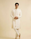 alt message - Manyavar Men Cream Jaal Patterned Sherwani Set image number 2