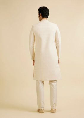 alt message - Manyavar Men Cream Jaal Patterned Sherwani Set image number 3