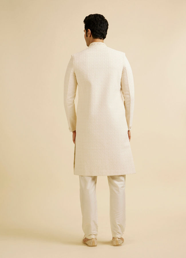 Manyavar Men Cream Jaal Patterned Sherwani Set