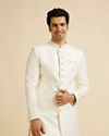 Cream Jaal Patterned Sequinned Sherwani Set