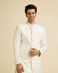 Manyavar Men Cream Jaal Patterned Sequinned Sherwani Set