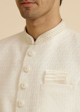 Manyavar Men Cream Jaal Patterned Sequinned Sherwani Set