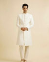 alt message - Manyavar Men Cream Jaal Patterned Sequinned Sherwani Set image number 2