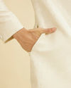 Manyavar Men Warm White Scallop Patterned Sherwani Set with Rhinestone Work