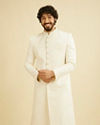 Warm White Lattice Patterned Sequinned Sherwani Set