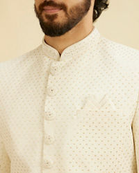 Manyavar Men Warm White Lattice Patterned Sequinned Sherwani Set