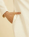 Manyavar Men Warm White Lattice Patterned Sequinned Sherwani Set