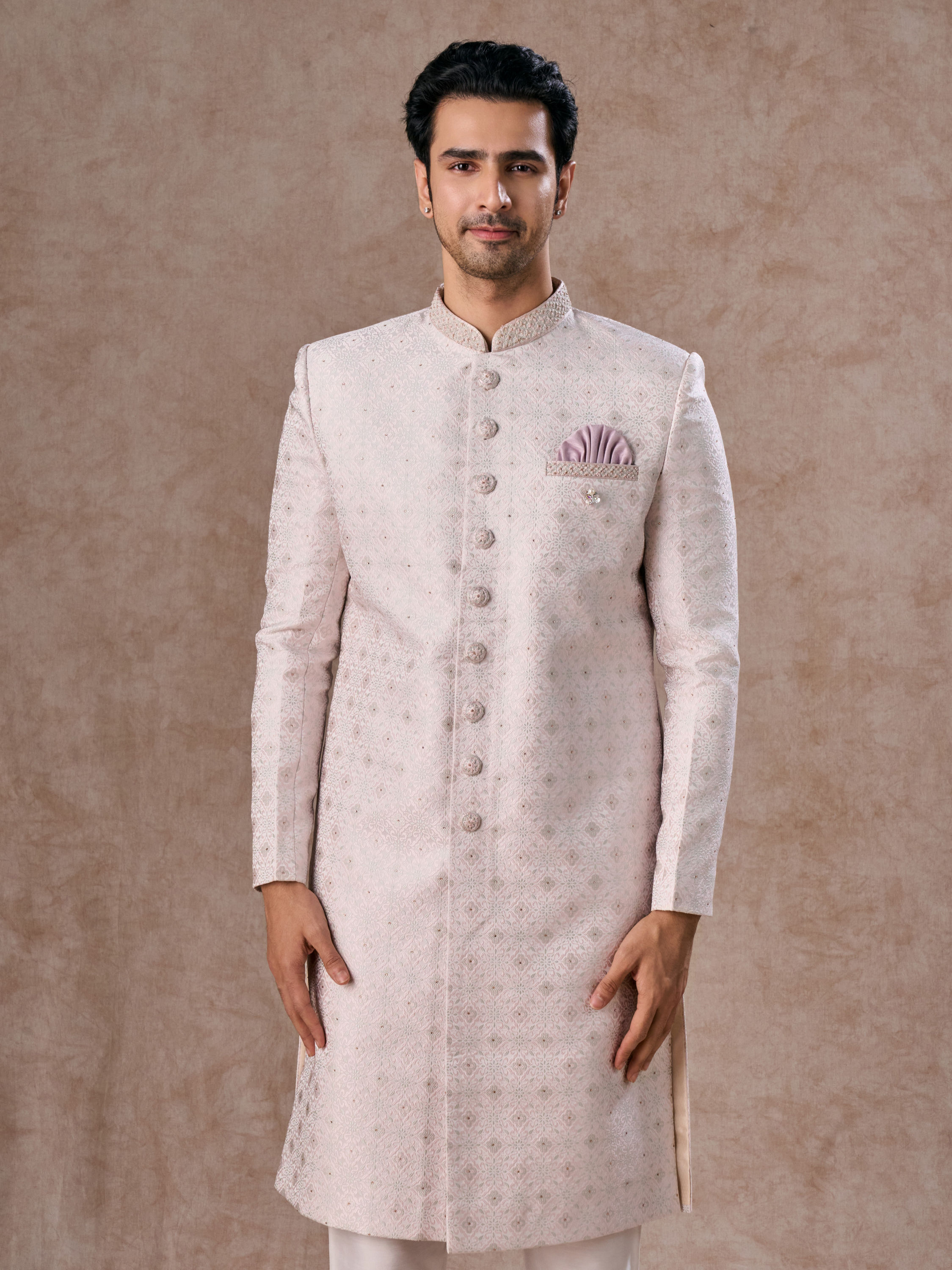 Manyavar Men Glistening Dusty Pink Sherwani