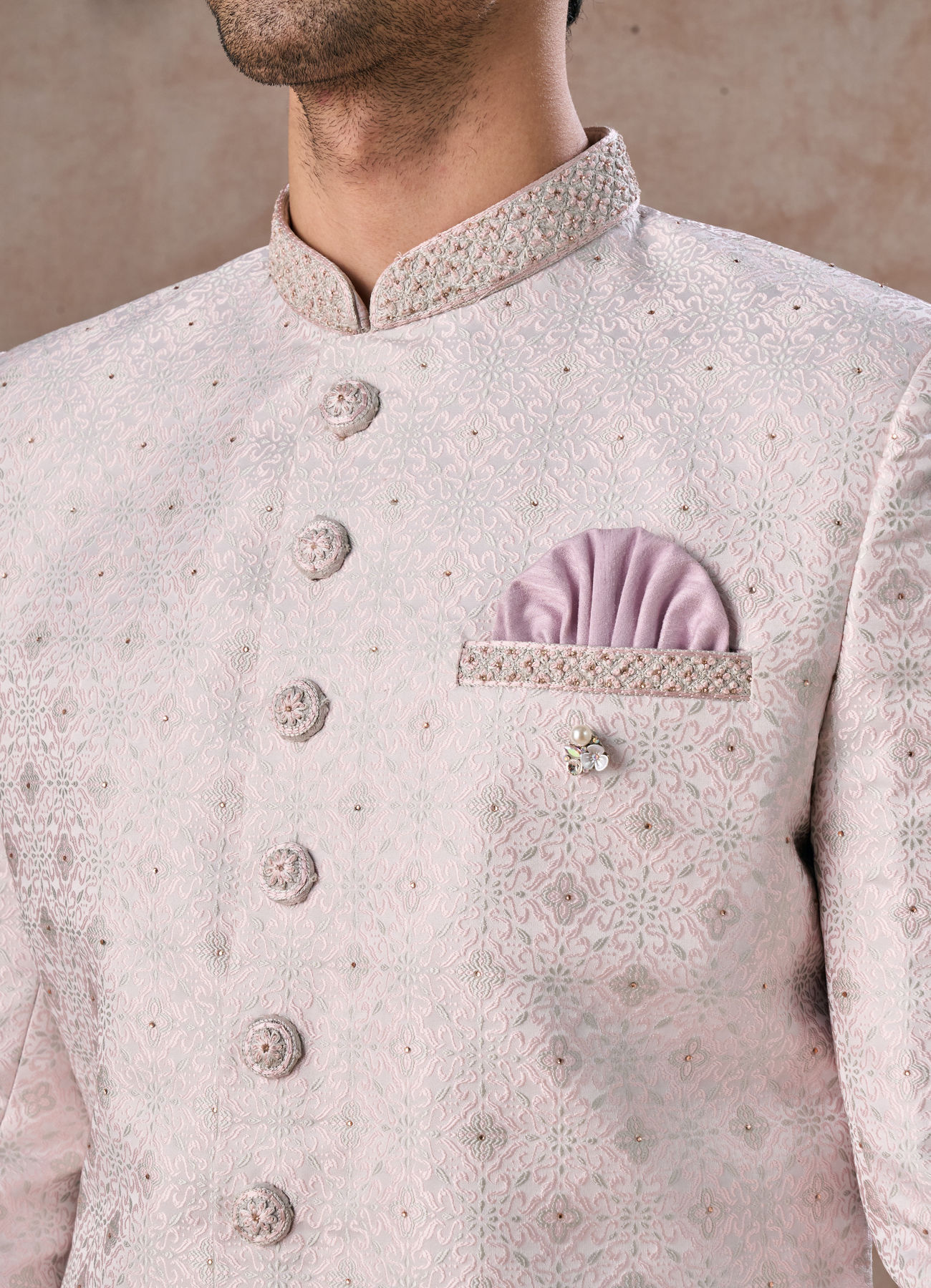 Manyavar Men Glistening Dusty Pink Sherwani