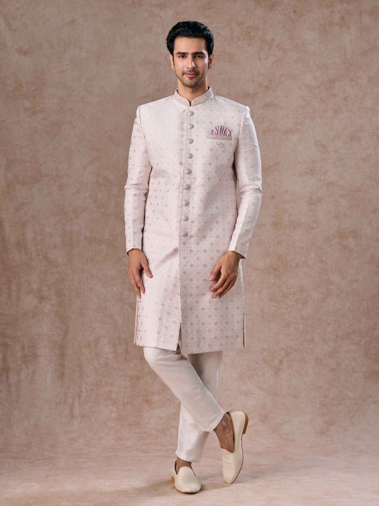 Manyavar Men Glistening Dusty Pink Sherwani