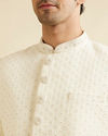 Manyavar Men Cream White Lattice Patterned Sherwani Set with Rhinestones