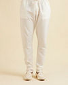 Manyavar Men Cream White Lattice Patterned Sherwani Set with Rhinestones