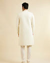 Manyavar Men Cream White Lattice Patterned Sherwani Set with Rhinestones