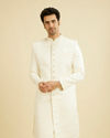 Warm White Honeycomb & Leaf Patterned Sherwani Set