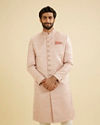 Manyavar Men Dusty Pink Honeycomb And Leaf Patterned Sherwani Set